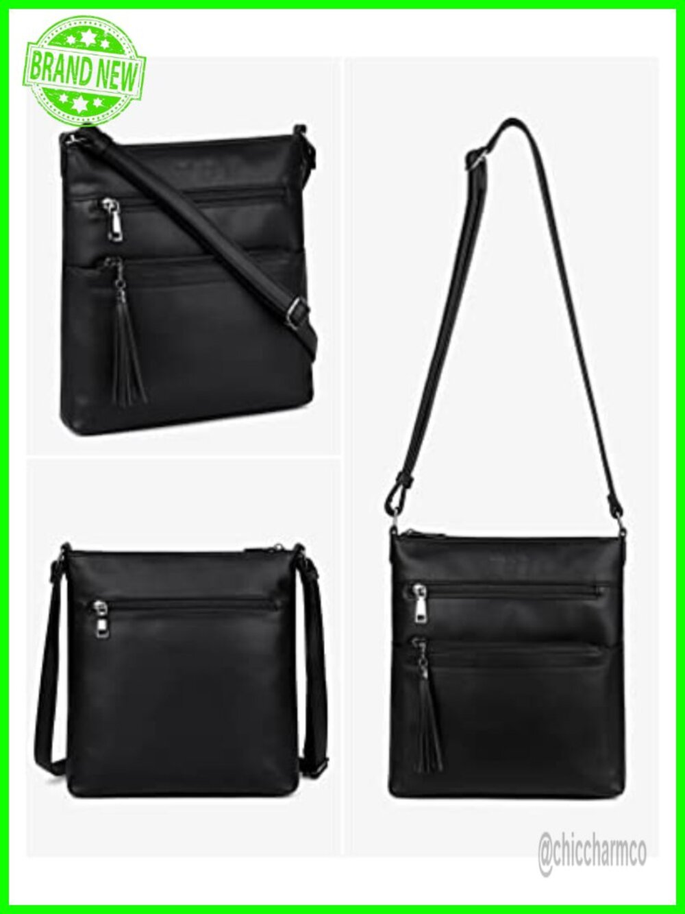 Vegan PU Leather Crossbody Bag Multi Pocket Adjustable Strap - Picture 5 of 6